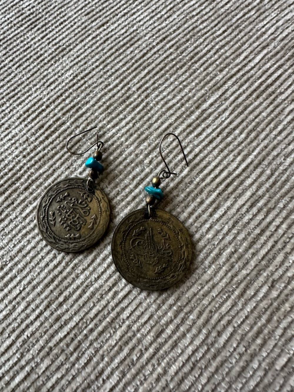Vintage-Inspired Turquoise Accent Coin Drop Earrings